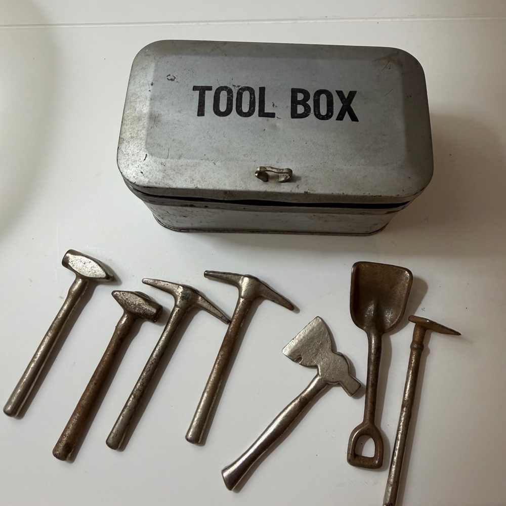 Vintage Metal Tool Box with Assorted Miniature Tools - made by Lionel Trains